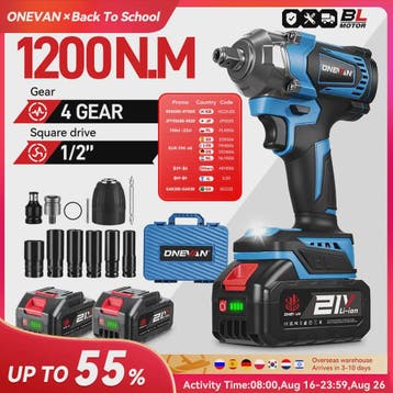 ONEVAN Brushless Accu Slagmoersleutel 1200 Nm - 1/2" Aandrij, Verzenden, Nieuw