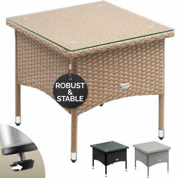 Polyrotan Bijzettafel Grijs-Beige 50x50x45cm (Meubelen), Verzenden