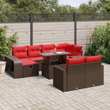 vidaXL 11-delige tuinbankset met kussens, bruin polyrotan, Verzenden, Nieuw