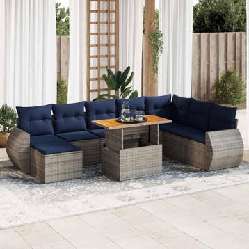 vidaXL 9-delige Loungeset met kussens poly rattan grijs, Verzenden, Nieuw, Loungeset