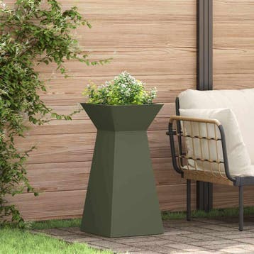 vidaXL Pilaar Plantenbak 2 st Olijfgroen 35 x 35 x 73 cm, Verzenden, Minder dan 60 cm, Nieuw, Metaal