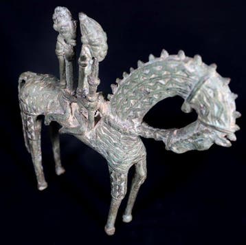 Figuur - Een paar ruiters te paard - Brons - Dogon - 25 cm -