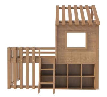 Houten kinderhuisbed 90x200 met dak, ladder en opbergruimte, Verzenden, Nieuw