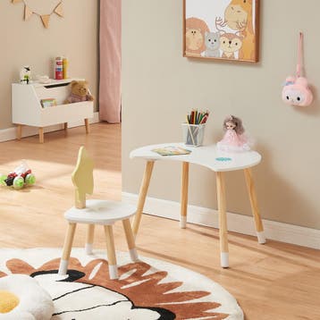 Kindertafelset Lallega met stoel wit geel en naturel [en.cas, Kinderen en Baby's, Kinderkamer | Tafels en Stoelen, Verzenden, Nieuw