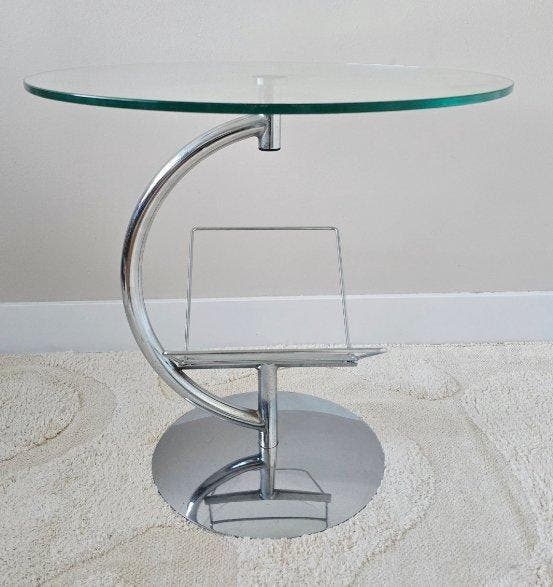 Bijzettafel - Chroom, Glas, Antiek en Kunst, Kunst | Designobjecten