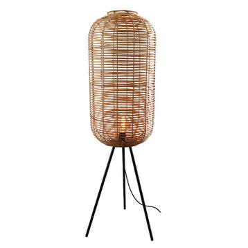 Rotan vloerlamp bruin, Pinar, met schakelaar, Huis en Inrichting, Lampen | Vloerlampen, Nieuw, Ophalen of Verzenden, Landelijk