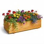 IvoQ Houten Plantenbak voor Buiten - 120x40x32 cm - Beige, Tuin en Terras, Bloembakken en Plantenbakken, Verzenden, Nieuw