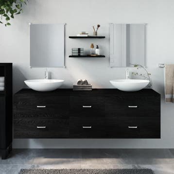 vidaXL 5-delige Badkamermeubelset bewerkt hout zwart, Verzenden, Nieuw, Overige typen