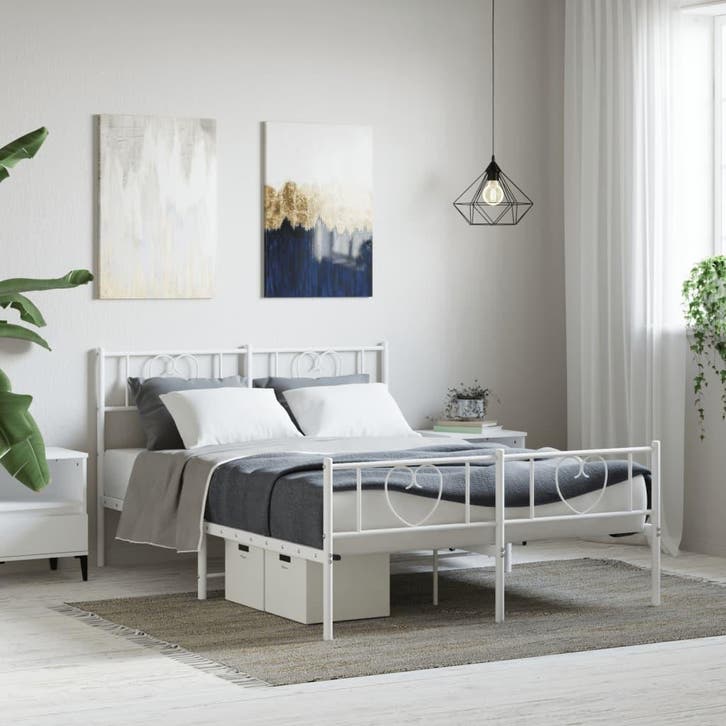 vidaXL Bedframe met hoofd- en voeteneinde metaal wit 120x200, Huis en Inrichting, Slaapkamer | Bedden, 120 cm, 200 cm, Wit, Twijfelaar