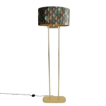 Vloerlamp messing met ovale kap blad design en gouden, Huis en Inrichting, Verzenden, Nieuw, Modern