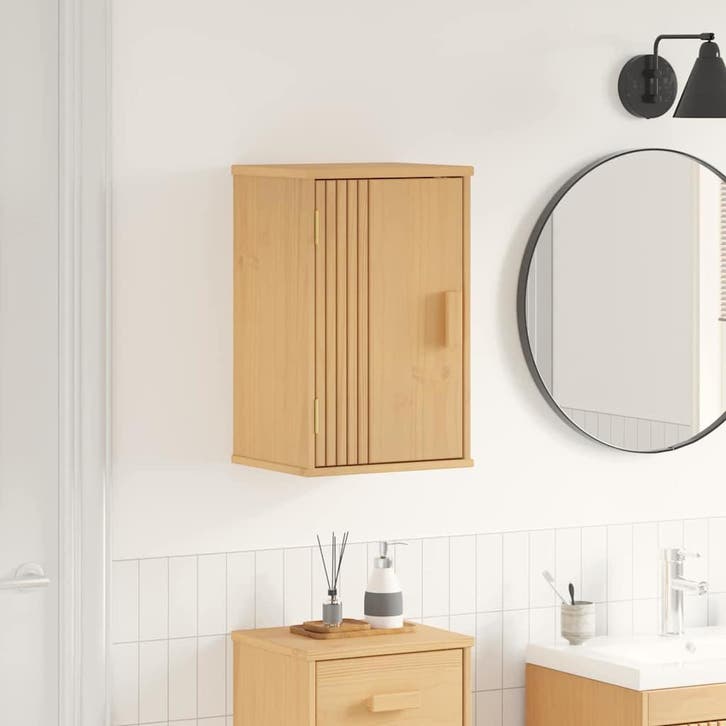 vidaXL Badkamerkast Olden Bruin 35 x 30 x 55 cm Massief, Huis en Inrichting, Badkamer | Badkamermeubels, (Half)hoge kast, Nieuw