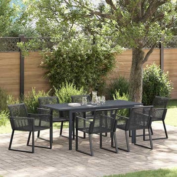 vidaXL Tuin eettafelset 7 st Zwart poly rattan, Verzenden, Nieuw, Rotan, 7 zitplaatsen