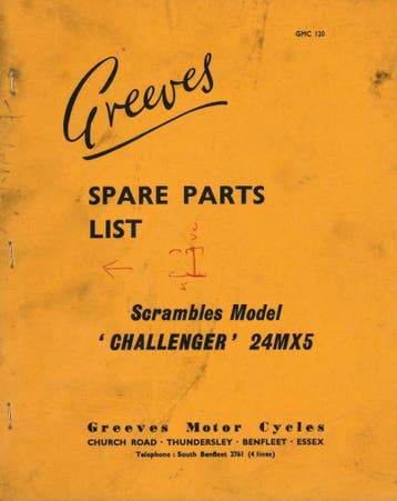 1967 - Greeves - Spare Parts List - 'Challenger' 24MX5, Motoren, Verzenden, Overige merken
