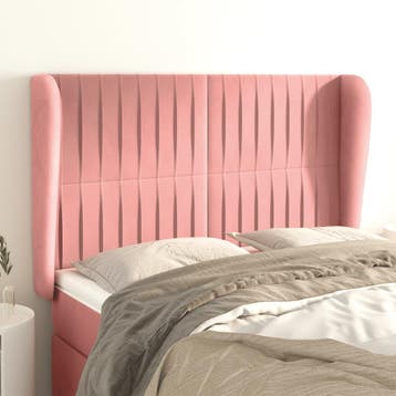 vidaXL Hoofdbord met randen 147x23x118/128 cm fluweel roze, Verzenden, Nieuw, Stof