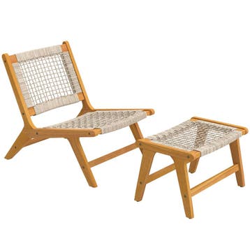 Tuinstoel Met Voetenbankje 2-delig FSC Acaciahout Outdoor Lo, Verzenden, Nieuw