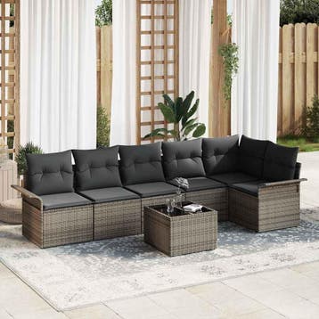 vidaXL Tuin Sofa Set 7 st Grijs poly rattan, Verzenden, Nieuw, Rotan, 7 zitplaatsen