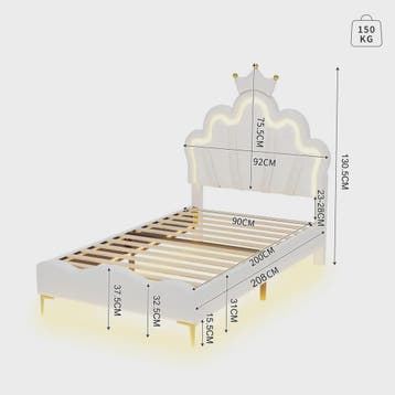 Prinsessen Hemelbed Wit 90x200cm met LED Verlichting & Kroon, Verzenden, Nieuw