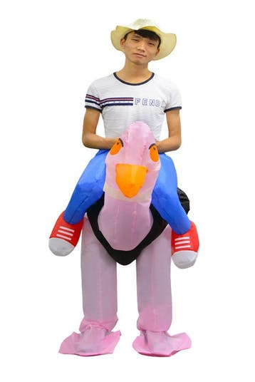 KIMU® Opblaas Kostuum Zittend Op Struisvogel Opblaasbaar Pak, Carnaval, Nieuw, Overige maten, Ophalen of Verzenden
