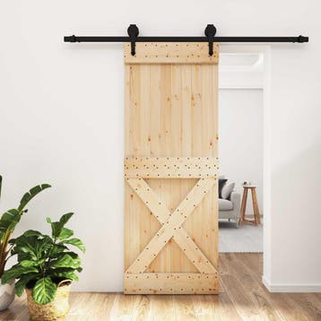 vidaXL Schuifdeur Naturel en Zwart 80 x 210 cm Massief, Verzenden, Nieuw