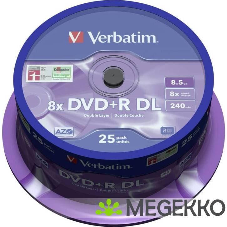 Verbatim DVD+R DL 8X 25st. Spindle, Computers en Software, Beschrijfbare discs, Nieuw, Verzenden