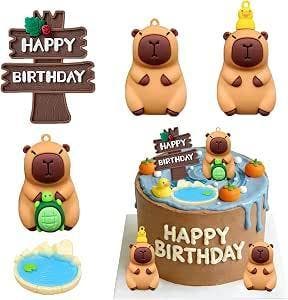 Capibara taart topper set 5-delig, Ophalen of Verzenden, Nieuw, Taarten, Versiering