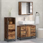 vidaXL Badkamermeubelset met lade 3 pcs Oud Hout Bewerkt, Huis en Inrichting, Badkamer | Badkamermeubels, Verzenden, Nieuw, Overige typen