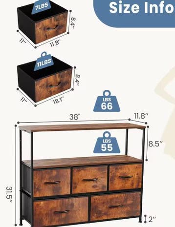 Multifunctioneel Dressoir – 5 Stoffen Lades, TV-stand en Ops, Huis en Inrichting, Kasten | Televisiemeubels, Verzenden, Nieuw
