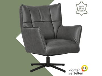 Leren draaifauteuil Lovely - Vintage Grey (grijs), Nieuw, Ophalen of Verzenden, 75 tot 100 cm, Eigentijds, Modern, Retro, Vintage