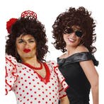 Spaanse travestieten pruik met donker bruine krullen - Pru.., Ophalen of Verzenden, Nieuw