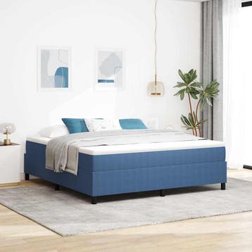 vidaXL Boxspringbed Blauw en Wit 180 x 200 cm Katoen Stof, Verzenden, Nieuw, Blauw