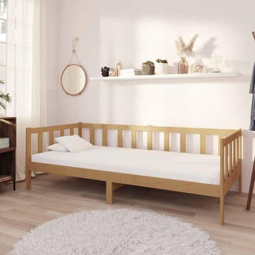 vidaXL Slaapbank met matras massief grenenhout honingbruin, 90 cm, Eenpersoons, Bruin, Verzenden
