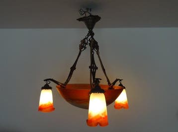 Muller Frères - Plafondlamp met lampenkap - Messing - Art