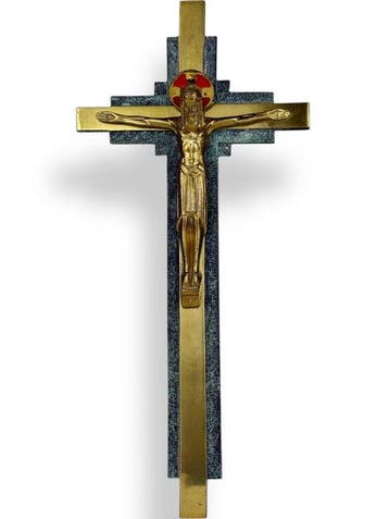 Crucifix - Messing tweekleurig - 1930-1940 - Stile Art Déco