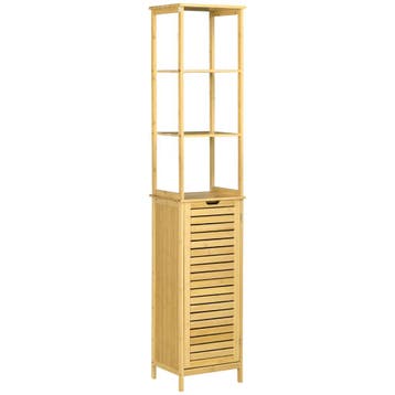 TRUUSK Badkamerkast Bambus - 34 x 30 x 173 cm - 3 Open Vakke, Huis en Inrichting, Emmers, Verzenden, Nieuw