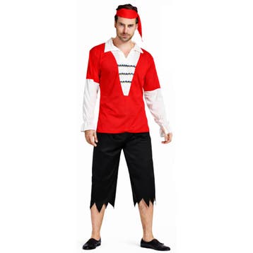 Rood-wit piratenpak voor heren – 4-delig - Maat EEN-MAAT, Ophalen of Verzenden, Nieuw, Maat 48/50 (M)