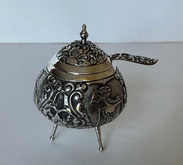PE 800 Delux - Zoutvat - .800 zilver - Zoutpotje met, Antiek en Kunst