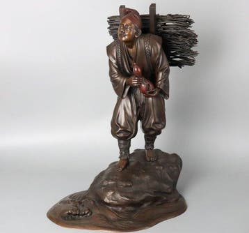 Yoro Woodcutter with Gourd Flask - Suga Shen - Beeld Brons