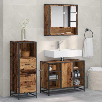 vidaXL Badkamermeubelset met lade 3 pcs Oud Hout Bewerkt, Verzenden, Nieuw, Overige typen