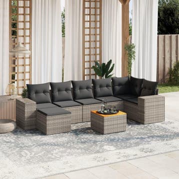 vidaXL 8-delige Loungeset met kussens poly rattan grijs, Verzenden, Nieuw, Loungeset