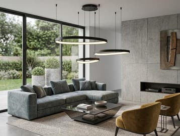 Veiling - Hanglamp Zwart 42cm&62cm&82cm Trio Ring 160W LED C, Huis en Inrichting, Nieuw