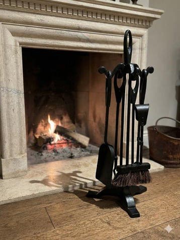 Vintage Style Cast Iron Fireplace Tool Set – 5-Piece Hearth, Antiek en Kunst
