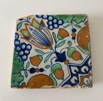Tegel - Delft - 1600-1650 - Antieke tegel Ster Tulp
