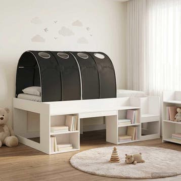 vidaXL Bedframe met tunnel met plank 3 pcs Wit en zwart, Verzenden, Nieuw, Wit, Hout