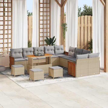 vidaXL Tuinbankenset 18 pcs Beige en Licht Grijs poly rattan, Verzenden, Nieuw, Rotan, 8 zitplaatsen