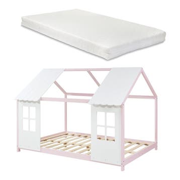 Kinderbed Tostedt huisbed met matras 120x200 cm roze en wit, Verzenden, Nieuw