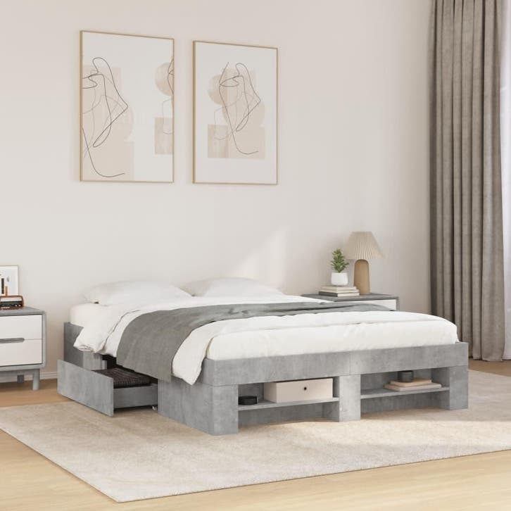 vidaXL Bedframe bewerkt hout betongrijs 120x200 cm, Huis en Inrichting, Slaapkamer | Bedden, 120 cm, 200 cm, Grijs, Twijfelaar