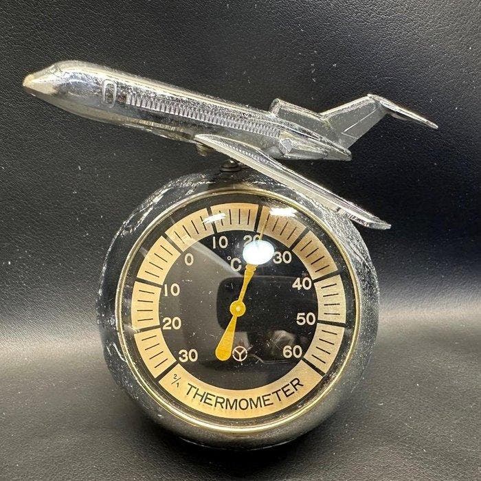 Thermometer - Metaal - Vliegtuig Wereldbol Thermometer, Antiek en Kunst, Antiek | Wandborden en Tegels