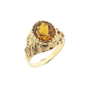 Gouden ring met synthetische oranje saffier, Sieraden, Tassen en Uiterlijk, Ringen, Gebruikt, Oranje, Ophalen of Verzenden, 17 tot 18