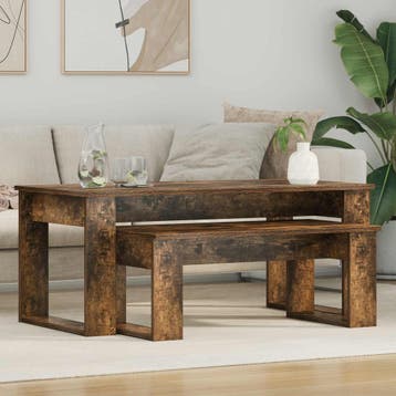 vidaXL Koffietafel Set 2 st Gerookt eiken 100 x 50 x 42 cm, Verzenden, Nieuw, Overige houtsoorten, 50 tot 100 cm