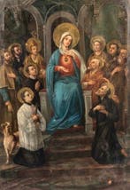 Italiaanse school (XIX) - Vergine Maria tra i santi, Antiek en Kunst, Kunst | Schilderijen | Klassiek